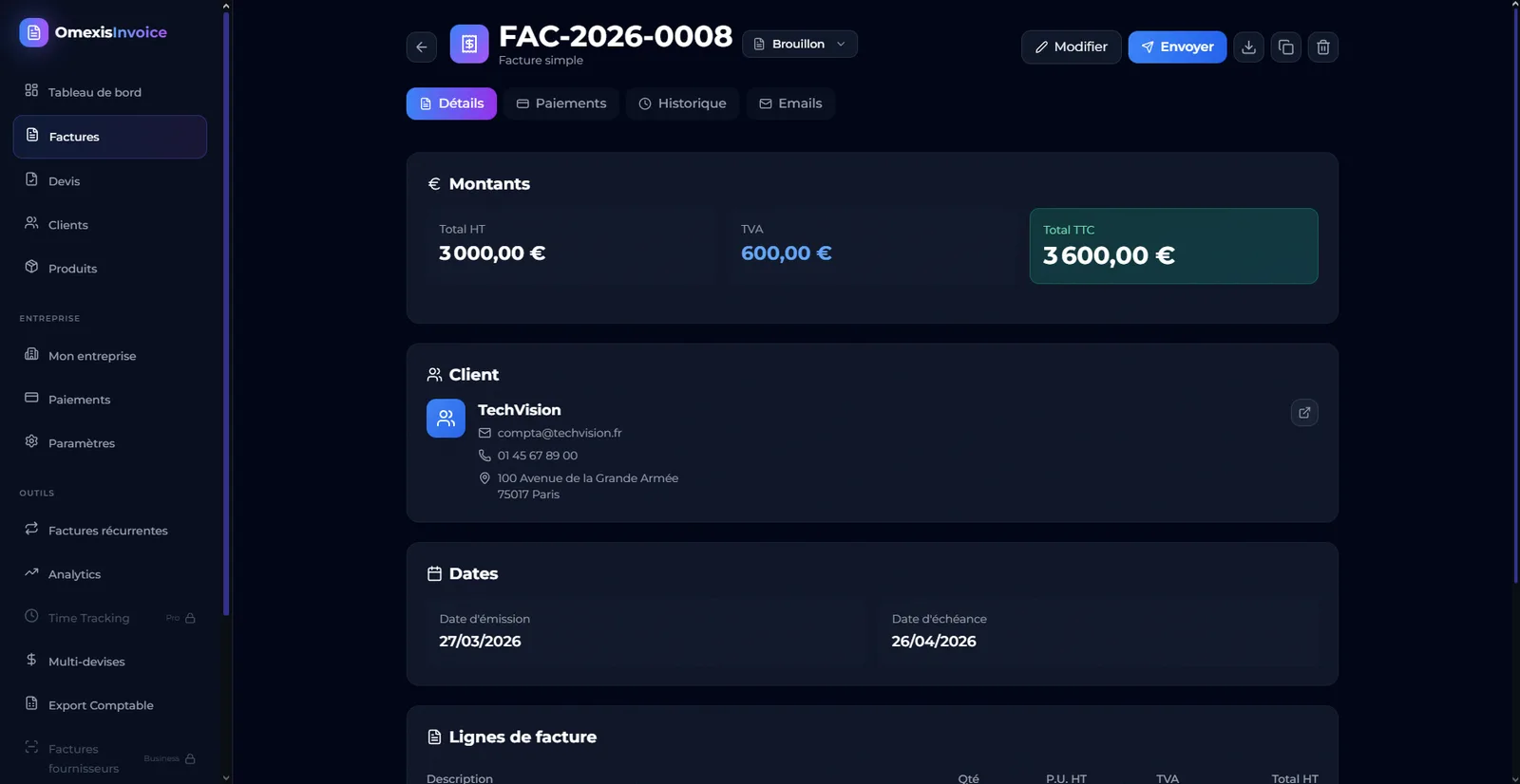 Détail d'une facture