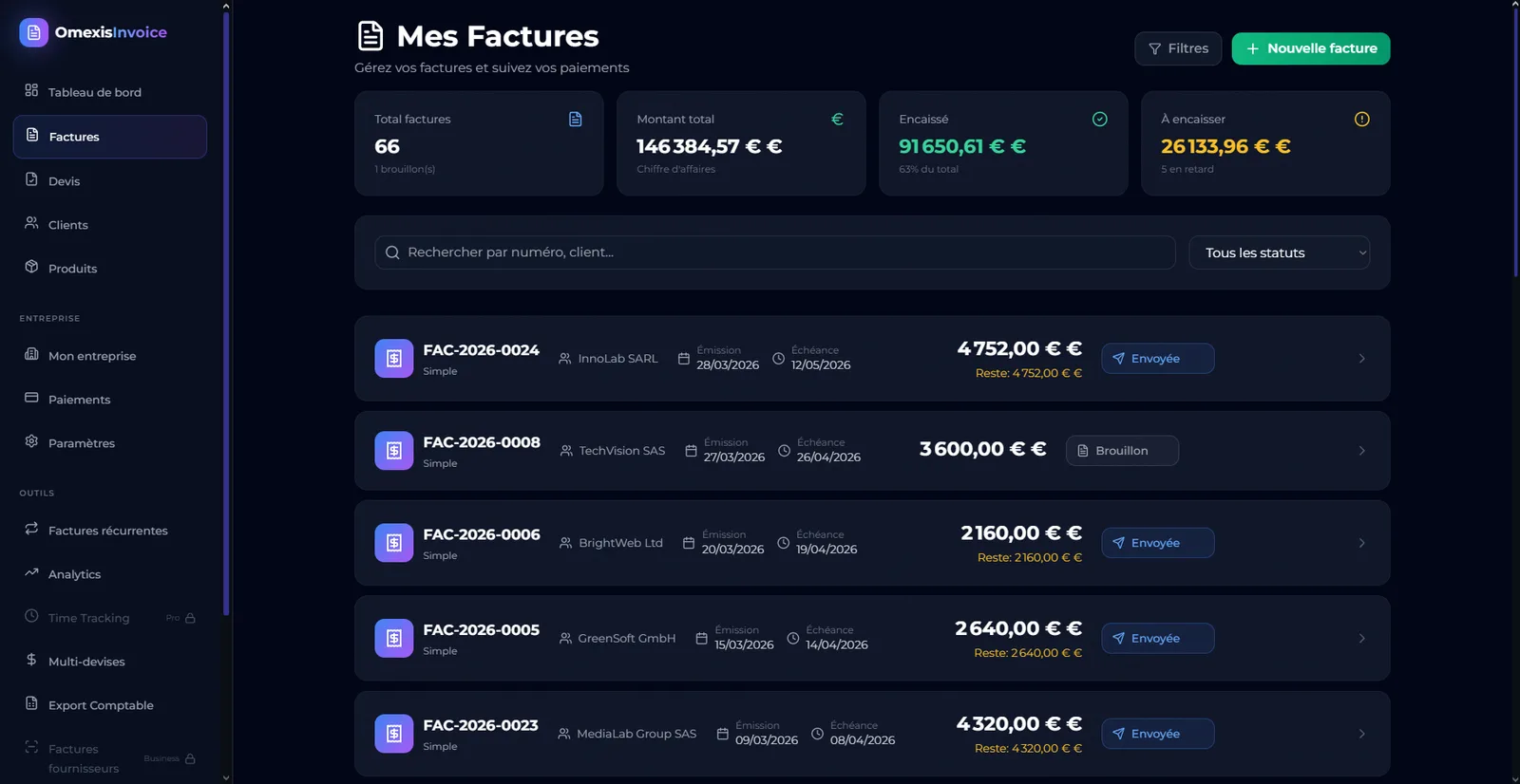Liste des factures