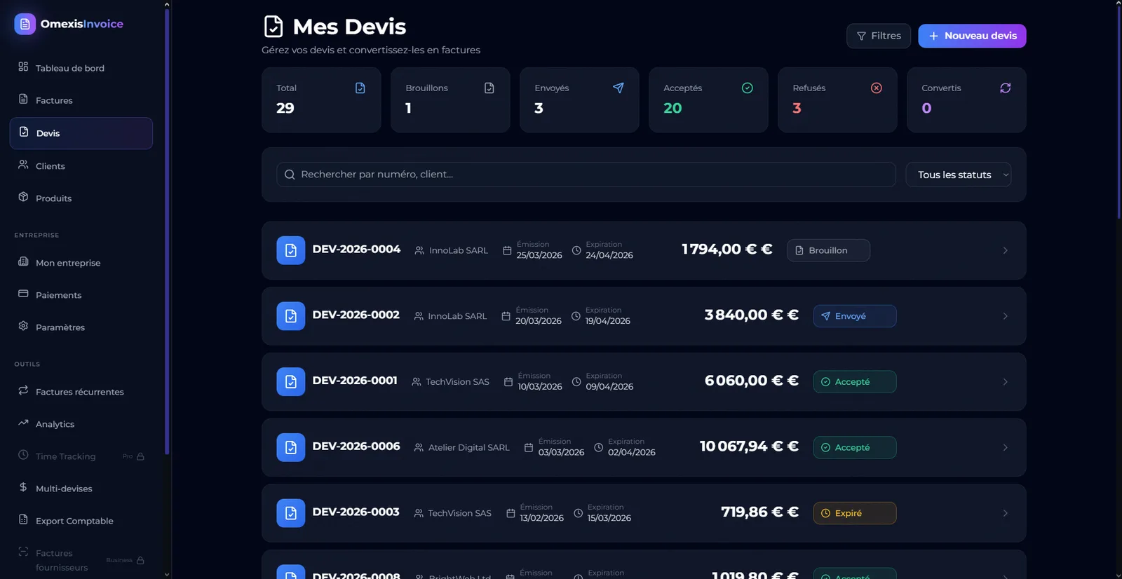 Gestion des devis