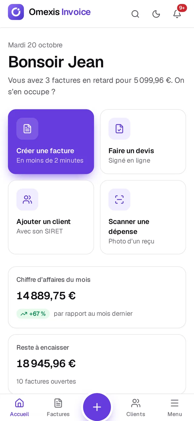 Omexis Invoice sur mobile